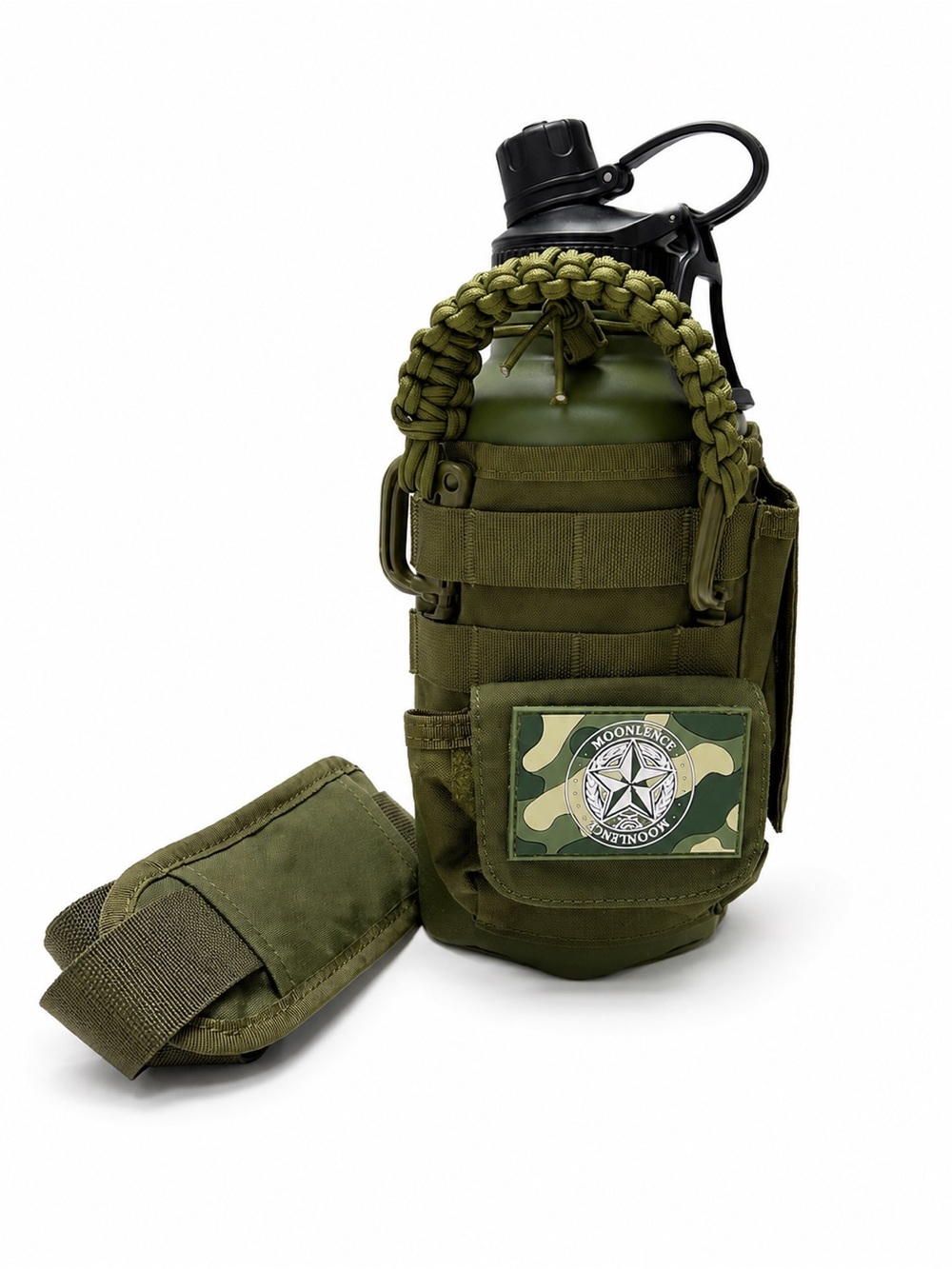 Olive Green Tactical Water Bottle Carrier with Paracord Handle